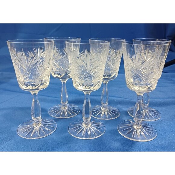 Vtg Bohemian Cut Lead Crystal Decanter 6 Wine Sherry Cordial Glasses Set - Picture 3 of 16